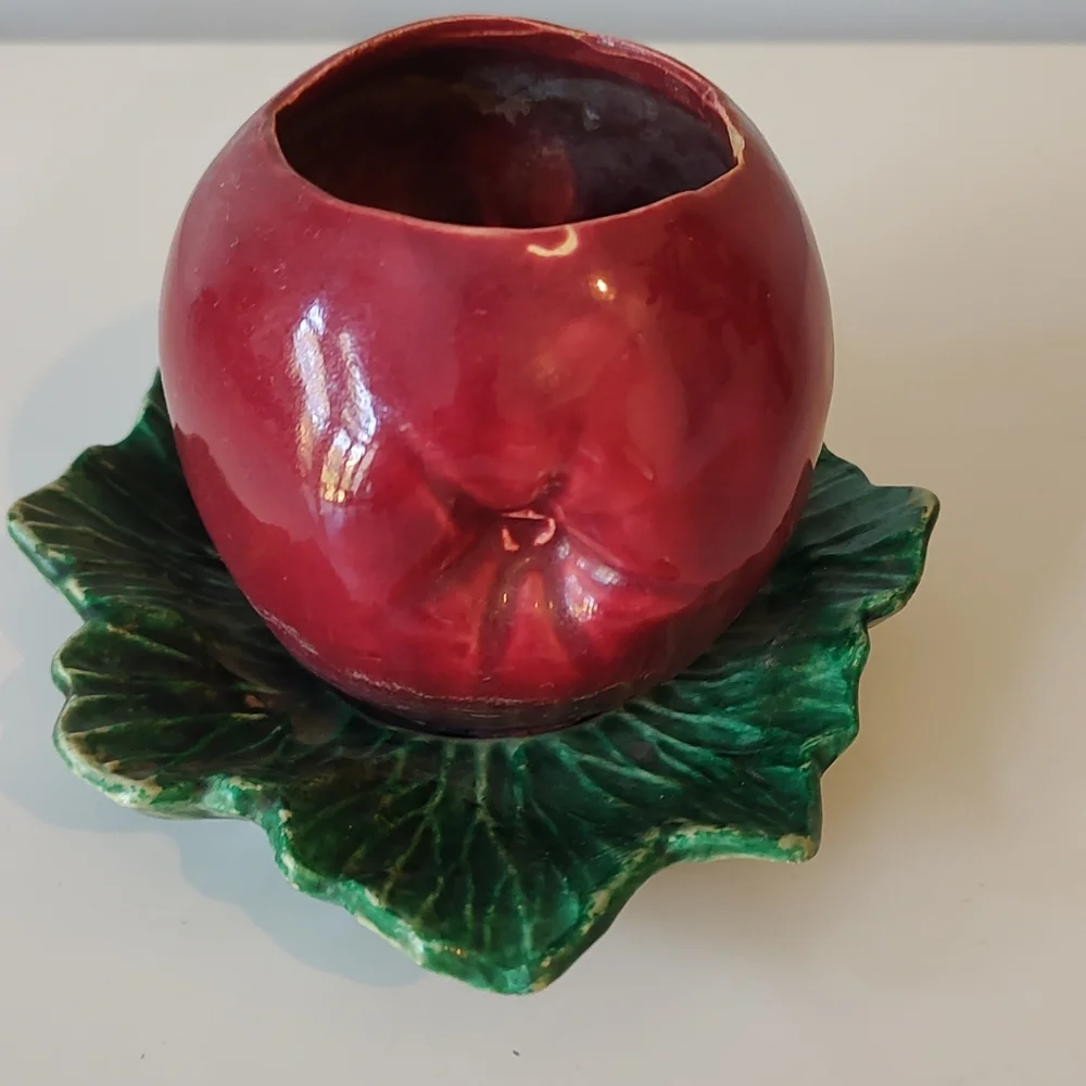 McCoy Pottery Vintage Apple Planter Vase 1950s FLAWS REPAIRED